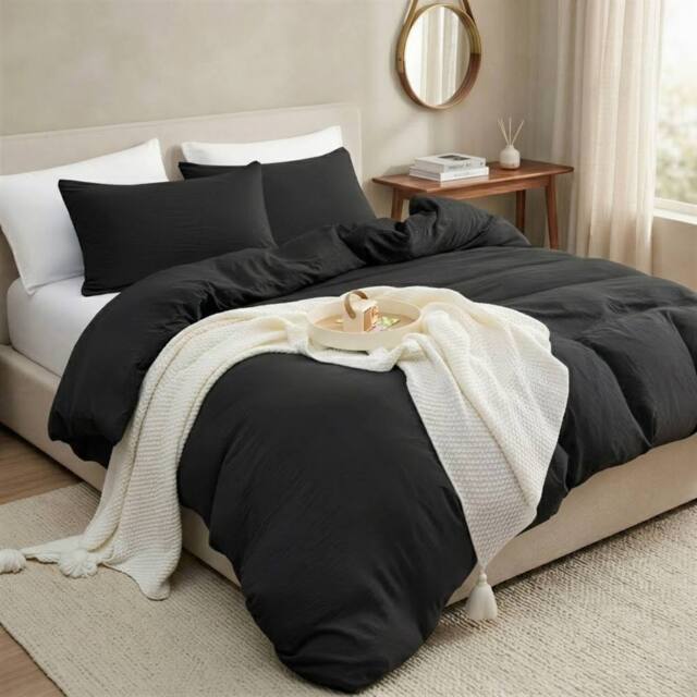 Pamposh Pre Washed Microfibre Duvet Cover Sets in Black - Size: Super King - image 1