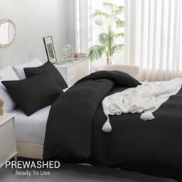 Pamposh Pre Washed Microfibre Duvet Cover Sets in Black - Size: Super King - thumbnail 5