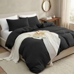 Pamposh Pre Washed Microfibre Duvet Cover Sets in Black - Size: Super King - thumbnail 1