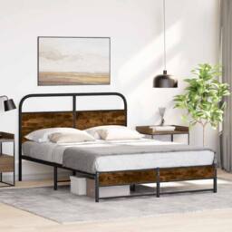 Berkfield Home Elegant Bed Frame Without Mattress 140x190 cm Smoked Oak Engineer in Brown - thumbnail 5