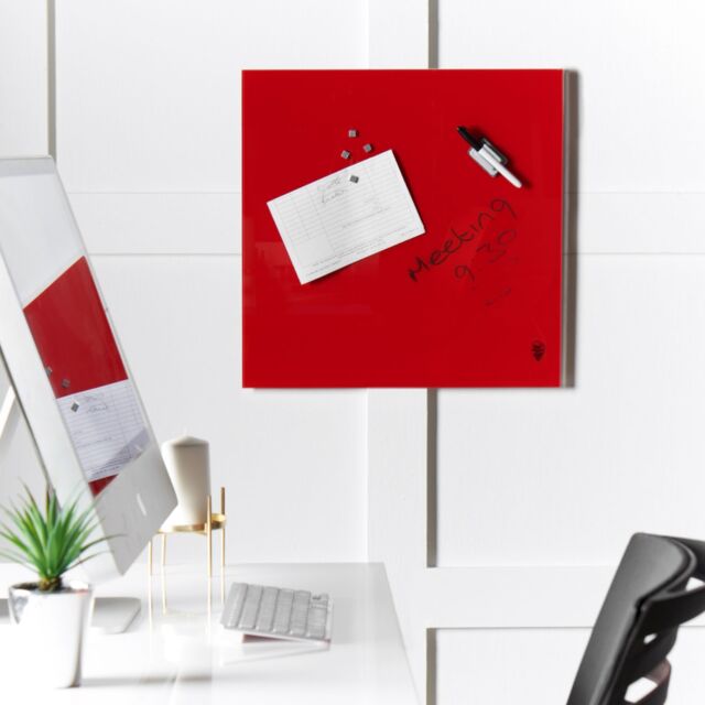 CARME HOME Wall Mounted Red Memo Glass Board with Magnets Pen Eraser - Size: W50 cm x H50 cm - image 1