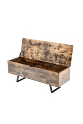 H&O Direct Industrial Style Wooden Flip Top Storage Bench Storage Cabinet in Brown - thumbnail 5