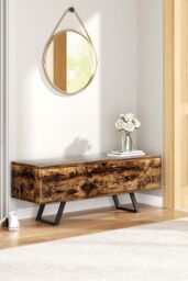 H&O Direct Industrial Style Wooden Flip Top Storage Bench Storage Cabinet in Brown - thumbnail 3