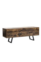H&O Direct Industrial Style Wooden Flip Top Storage Bench Storage Cabinet in Brown