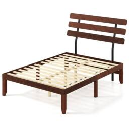 VOGREX Double Solid Wood Bed Retro Headboard Walnut in Brown - thumbnail 1