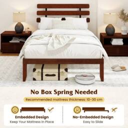 VOGREX Double Solid Wood Bed Retro Headboard Walnut in Brown - thumbnail 5