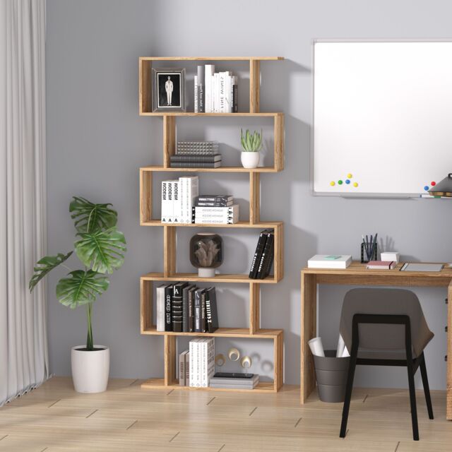 HOMCOM Storage Shelf Modern S-Shape Design Stand Unit Storage Display for Home in Light Oak - image 1