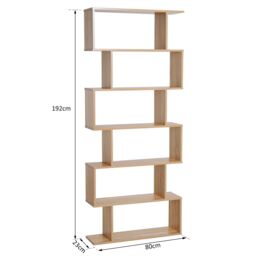 HOMCOM Storage Shelf Modern S-Shape Design Stand Unit Storage Display for Home in Light Oak - thumbnail 3