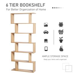 HOMCOM Storage Shelf Modern S-Shape Design Stand Unit Storage Display for Home in Light Oak - thumbnail 5