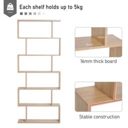 HOMCOM Storage Shelf Modern S-Shape Design Stand Unit Storage Display for Home in Light Oak - thumbnail 4