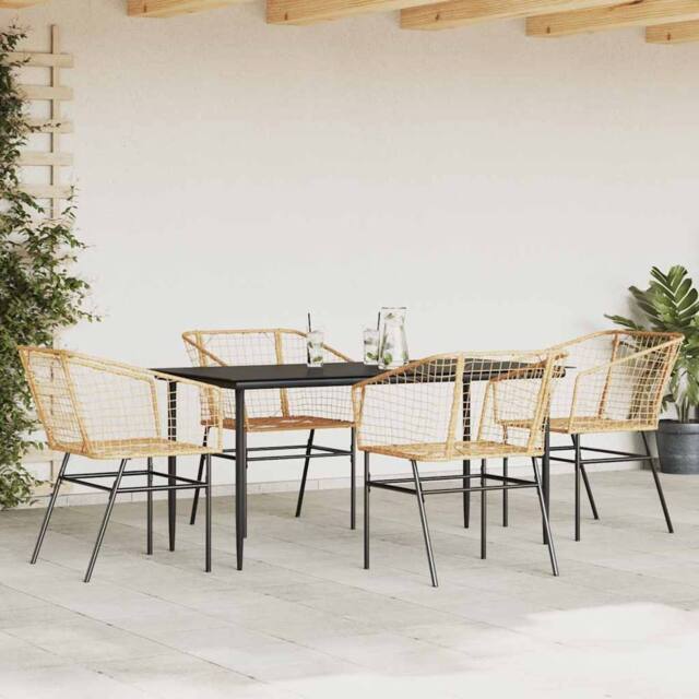 Berkfield Home Beautiful 5 Piece Garden Dining Set Brown Poly Rattan Glass