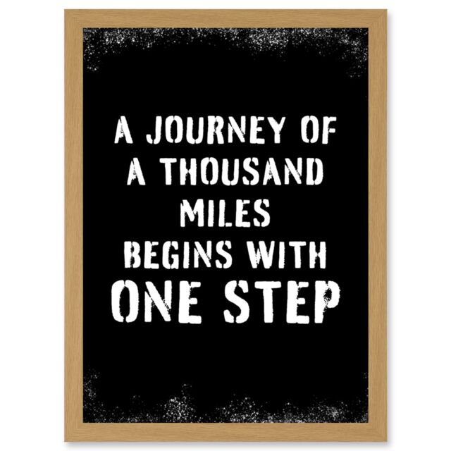 Artery8 A Journey Of A Thousand Miles Begins w/ One Step Inspirational Positive Motivational Gym Workout Living Room Typography Artwork Framed Wall - image 1