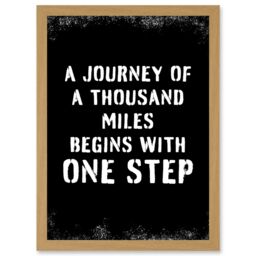 Artery8 A Journey Of A Thousand Miles Begins w/ One Step Inspirational Positive Motivational Gym Workout Living Room Typography Artwork Framed Wall - thumbnail 1