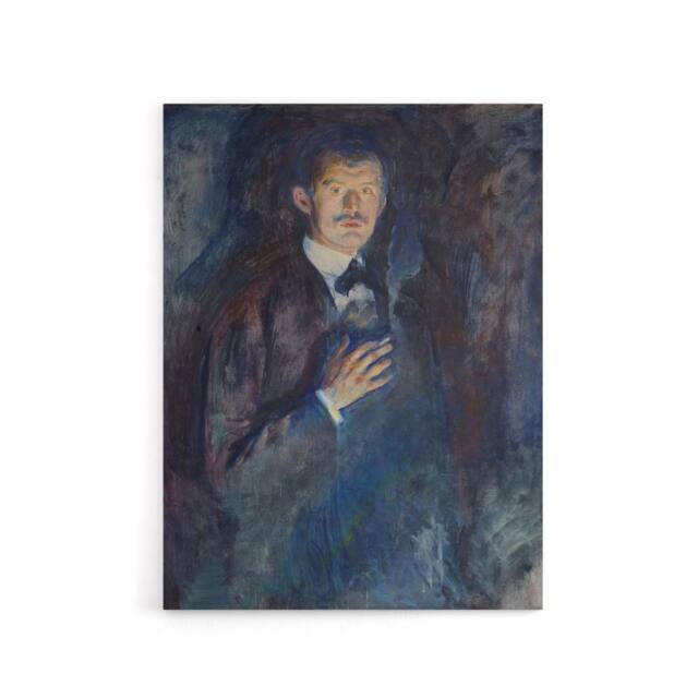 "Artery8 Self Portrait with Cigarette Munch Vintage Canvas Wall Art in Blue - Size: W18"" x H24""" - image 1
