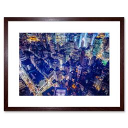 "Artery8 Wall Art Print Aerial View New York Night Framed in Brown - Size: W7"" x H9""" - thumbnail 1