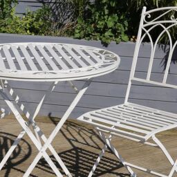 Charles Bentley Rustic Wrought Iron Outdoor Bistro Set - Antique White - thumbnail 2