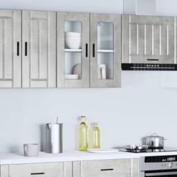 Berkfield Home Kitchen Wall Cabinet with Glass Door Porto Concrete Grey - thumbnail 3