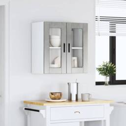 Berkfield Home Kitchen Wall Cabinet with Glass Door Porto Concrete Grey - thumbnail 4