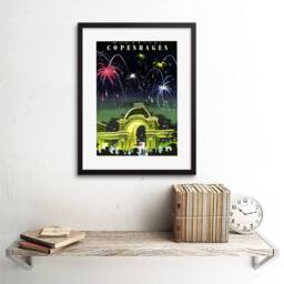 "Artery8 Copenhagen Denmark Tivoli Gardens Fireworks 12x16"" Framed Art Print - Size: W12"" x H16""" - thumbnail 2