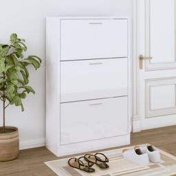 Berkfield Home Shoe Cabinet High Gloss White 63x24x103 cm Engineered Wood - Size: 63 x 24 x 103 cm