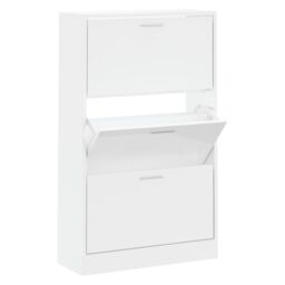 Berkfield Home Shoe Cabinet High Gloss White 63x24x103 cm Engineered Wood - Size: 63 x 24 x 103 cm - thumbnail 2