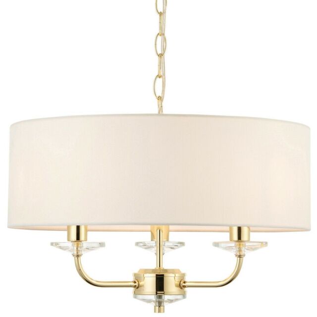 Loops Multi Light Ceiling Pendant 3 Bulb BRASS & WHITE Chandelier Large Shade Lamp - image 1
