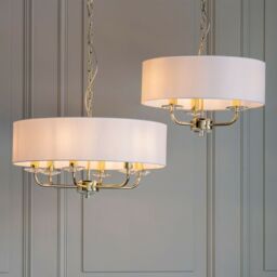 Loops Multi Light Ceiling Pendant 3 Bulb BRASS & WHITE Chandelier Large Shade Lamp - thumbnail 5