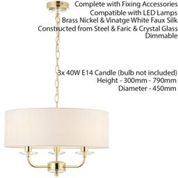 Loops Multi Light Ceiling Pendant 3 Bulb BRASS & WHITE Chandelier Large Shade Lamp - thumbnail 2