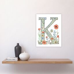 "Artery8 Women's Wall Art Print Letter K Watercolour Wildflowers Delicate Nature Floral Word Art For Her Poster - Size: W12"" x H16""" - thumbnail 4