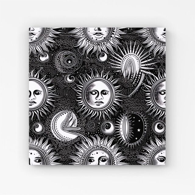 Warren Reed - Designer Moon & Sun Black White Canvas - Size: w40 inch x h40 inch - image 1