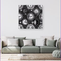 Warren Reed - Designer Moon & Sun Black White Canvas - Size: w40 inch x h40 inch - thumbnail 4
