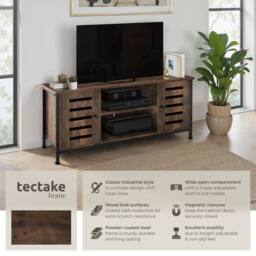 tectake Tv Stand Carlow - Lowboard With Two Cabinets, Shelves, 2 Cable Cutouts in Brown - Size: 110 cm - thumbnail 2