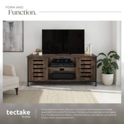 tectake Tv Stand Carlow - Lowboard With Two Cabinets, Shelves, 2 Cable Cutouts in Brown - Size: 110 cm - thumbnail 4