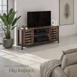 tectake Tv Stand Carlow - Lowboard With Two Cabinets, Shelves, 2 Cable Cutouts in Brown - Size: 110 cm - thumbnail 8