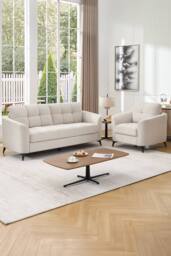 More4Homes Solna 1+3 Seater Scandi Style Fabric Living Room Sofa Set in Beige