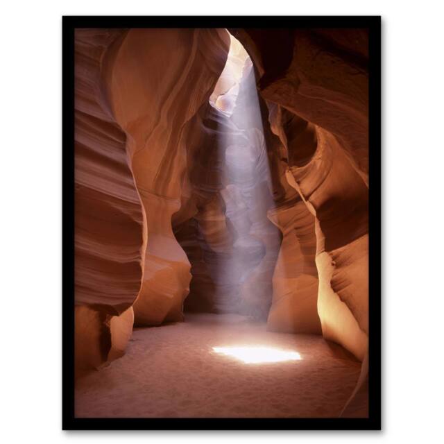 Artery8 Light Shaft Arizona Slot Canyon Highsmith Framed Wall Art Print in Orange - Size: A4 - image 1