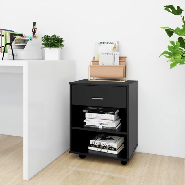 Berkfield Home Rolling Cabinet Black 46x36x59 cm Engineered Wood - Size: 46 x 36 x 59 cm - image 1