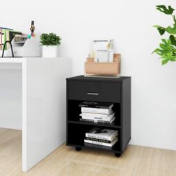 Berkfield Home Rolling Cabinet Black 46x36x59 cm Engineered Wood - Size: 46 x 36 x 59 cm - thumbnail 1