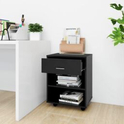 Berkfield Home Rolling Cabinet Black 46x36x59 cm Engineered Wood - Size: 46 x 36 x 59 cm - thumbnail 3
