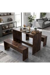 Living and Home Retro Dining Table Set with 2 Stools in Brown