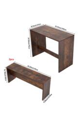 Living and Home Retro Dining Table Set with 2 Stools in Brown - thumbnail 4