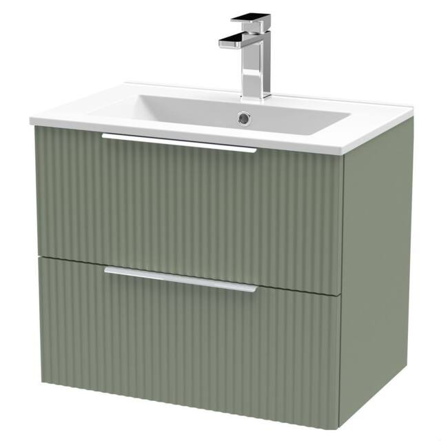 Balterley Tixall Fluted 2 Drawer Wall Hung Vanity Basin Unit, Satin Green, 600mm in Green - image 1