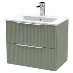 Balterley Tixall Fluted 2 Drawer Wall Hung Vanity Basin Unit, Satin Green, 600mm in Green