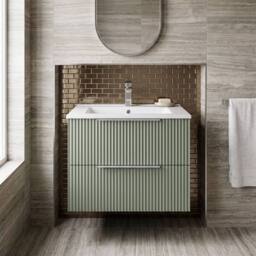 Balterley Tixall Fluted 2 Drawer Wall Hung Vanity Basin Unit, Satin Green, 600mm in Green - thumbnail 5