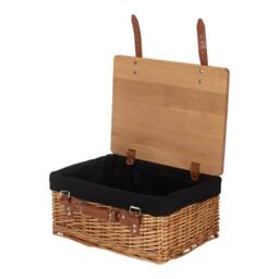 Red Hamper Double Steamed Black Lined Willow Picnic Basket with Pinewood Lid - Size: Medium