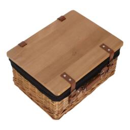 Red Hamper Double Steamed Black Lined Willow Picnic Basket with Pinewood Lid - Size: Medium - thumbnail 3