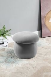 Living and Home Cute Mushroom-Shaped Velvet Pouf Footstool in Grey - thumbnail 1
