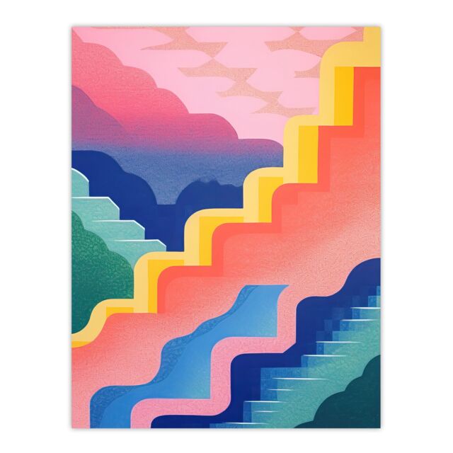 "Artery8 Wall Art Print Stairway To Heaven Colourful Abstract Risograph Screen Poster - Size: W12"" x H16""" - image 1