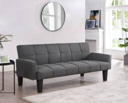 Home Detail Levine Fabric Sofa Bed With Tufted Detail Square Armrests & Black Wooden Legs in Dark Grey - thumbnail 1
