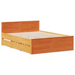 Berkfield Home Durable Bed Frame Frame with Headboard Wax Brown 140x190 cm Solid - thumbnail 1